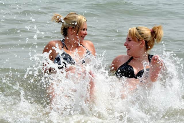 Met Office warns people to stay cool. Pictured are  Sinead Hughes, 19, and Leanne Hilll, 19, of Bognor