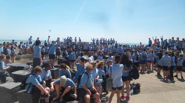 Chatsmore students at Splash Point, mid-way through their charity walk in memory of late student Lucy Goulding SUS-140721-160052001
