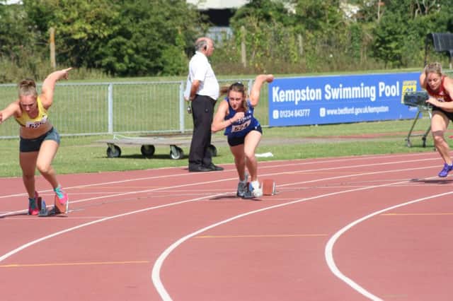 Elise Lovell tackles the 200m en route to winning gold at the South of England AA Senior Heptathlon Championships