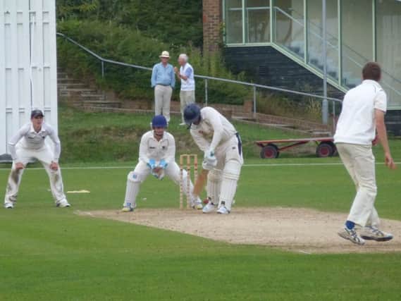 Adam Maharaj-Newman batting for Hastings Priory against the Sussex Development XI on Sunday. Picture by Simon Newstead (SUS-140720-205225002)