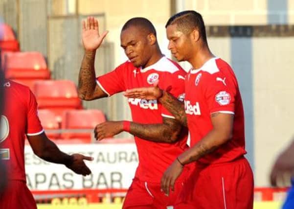 Crawley Town V Brighton & Hove Albion 23/7/14 - Crawley celebrate their first half goal (Pic by Jon Rigby) SUS-140724-010511002