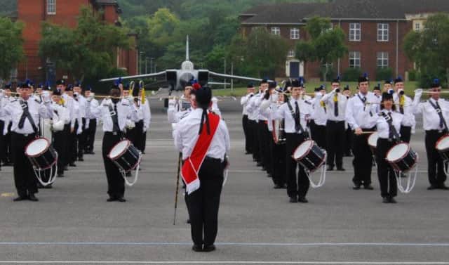 The band doing drill on the drill square at RAF Halton
