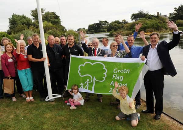 The Green Flag is once again flying high in Mewsbrook Park. Pictured is the flag being raised in 2012.