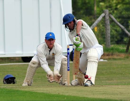 Kellen Powell batting for Crowhurst Park in their Division Two defeat at home to Worthing. Picture by Steve Hunnisett (SUS-140726-165241002)