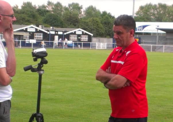 Crawley Town manager John Gregory speaks to the media at Eastleigh SUS-140727-183947002
