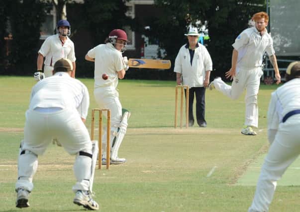LG 260714 Cricket: East Preston CC v Southwater. Tom Reeves batting, Dan Skett bowling. Photo by Derek Martin SUS-140728-143209002