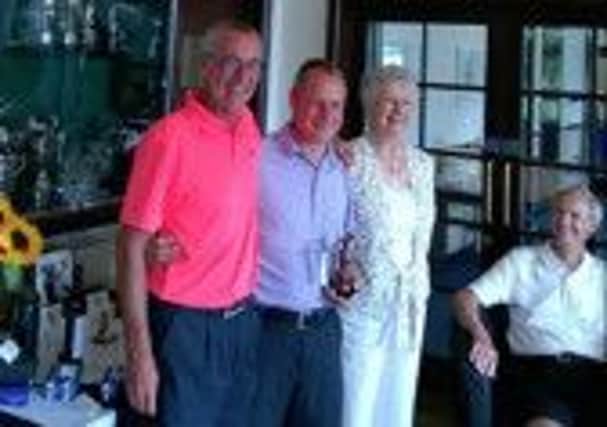 Toon Broon Jug Winner , Ellis Pagden with Steve and June and a relaxed Veterans' Captain, Freddy Harrison  enjoying a well deserved rest.
