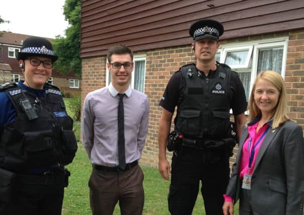 PCSO Laura Anderson, County Times reporter Harley Tamplin, chief inspector Howard Hodges and Sussex PCC Katy Bourne