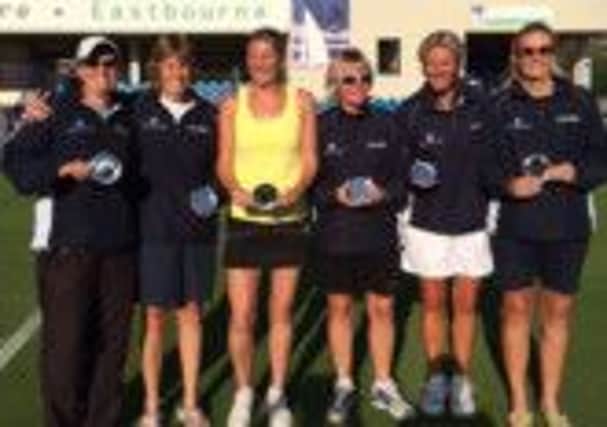 The triumphant Sussex over-35 tennis team with Steph Trill far left