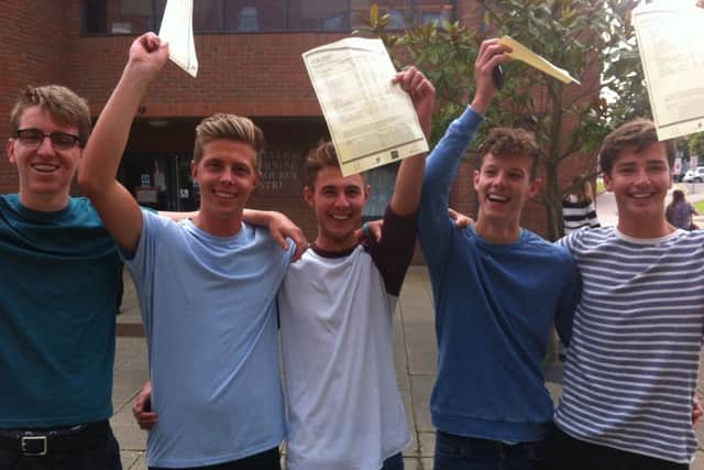 Students celebrate their A-level results at Collyer's college in Horsham