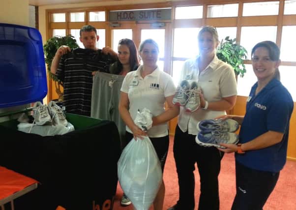 Broadbridge Heath Leisure Centre staff with the fitness gear collected in a clothes bank for the Amber Foundation  - picture submitted by Amber