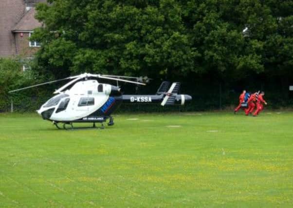 Sussex Air Ambulance lands at Millais School (Photo by Colin Hurd)