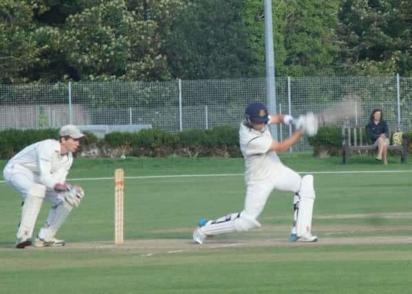 Harry Finch finishes off Hastings Priory's win against East Grinstead with one of two consecutive sixes. Picture courtesy Regwood Photography