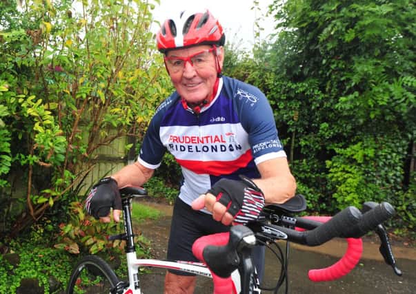 26/8/14- Rye Councillor Granville Bantick after completing the Prudential London/Surry bike ride. SUS-140826-130354001