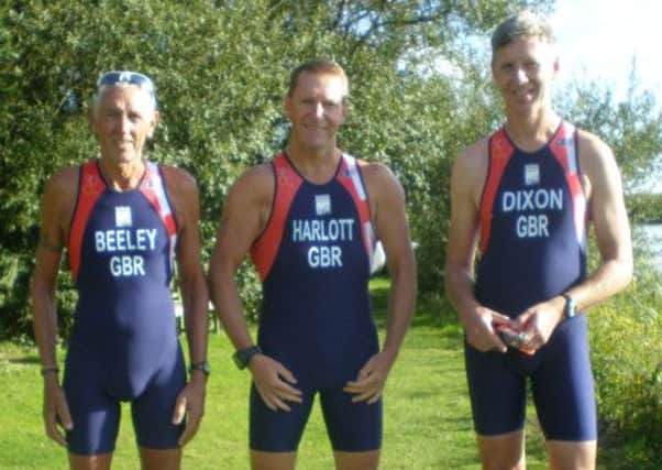 1066 Triathletes Roy Beeley, Dan Harlott and Dave Dixon in their GB kit