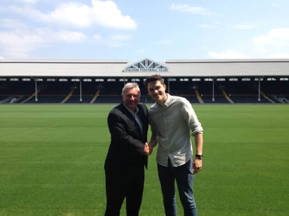 David Hamilton with his successor Ivan Berry at Fulham's Craven Cottage. Photo courtesy of www.fulhamfc.com