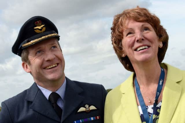 Gp Cpt John Stringer, Officer Commanding RAF Coningsbury, and Lord Lt Susan Pyper