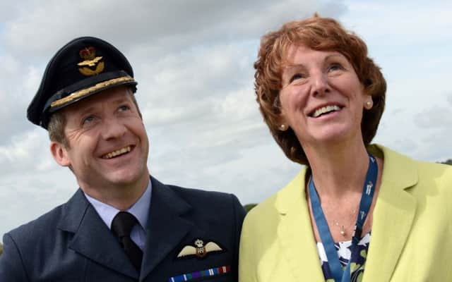 Gp Cpt John Stringer, Officer Commanding RAF Coningsbury, and Lord Lt Susan Pyper