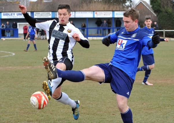 Former Sidley United defender Kevin Rose (right) is playing in goal for the Blues as they prepare to return to action in East Sussex Football League Division One