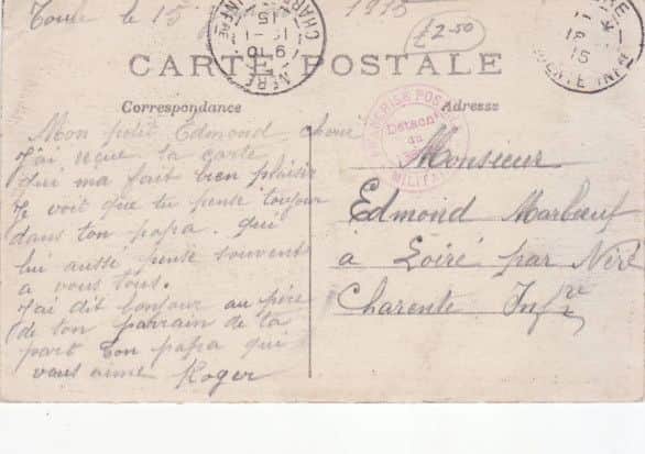 A postcard written by a WWI soldier from a military hospital to his family