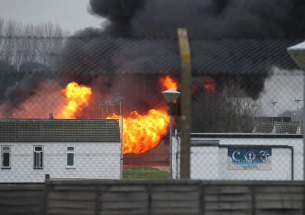 Ford Open Prison in flames during the riot on New Years Day, 2011