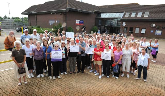Campaigners pictured outside Broadbridge Heath Leisure Centre in June. Photo by Steve Cobb S14260231x