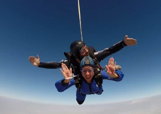 Jasmine Spraget doing a sky dive for the Coco's Foundation - picture from Go Sky Dive