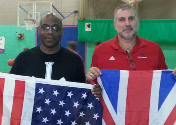 Bexhill Giants chairman Eric Douglin (left) with USA Select (white team) head coach Nicholas Melissaris
