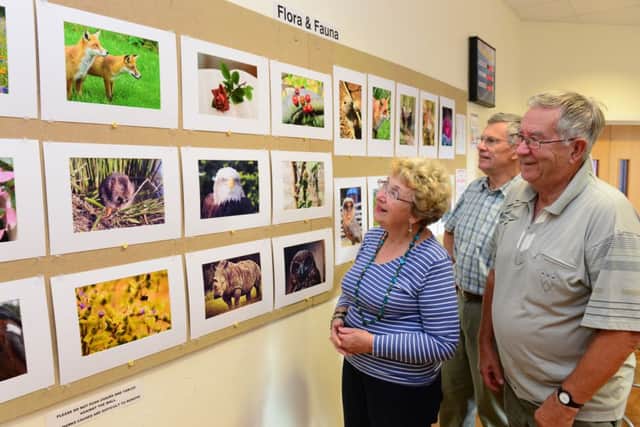 Angmering Camera Club members (from left) Jill Howell, Guy Partington and Mike Hubbard admire the photos