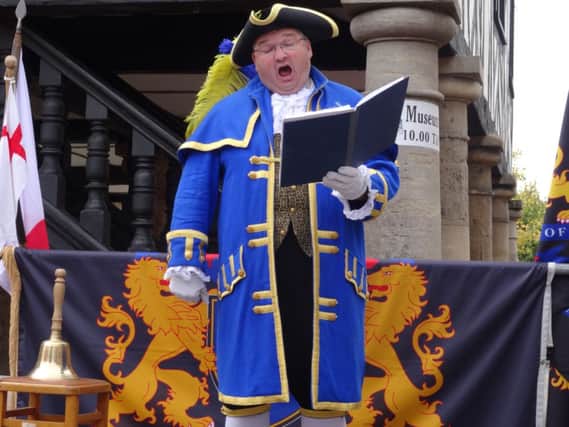 Bob Smytherman, Worthing town crier, at Wootton Bassett Town Crier Competition on Saturday SUS-140922-145535001