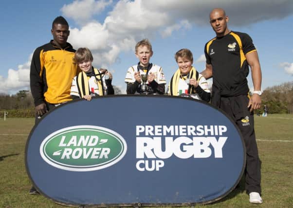 Christian Wade and Tom Varndell of London Wasps with U11 Cup winners Marlow RFC