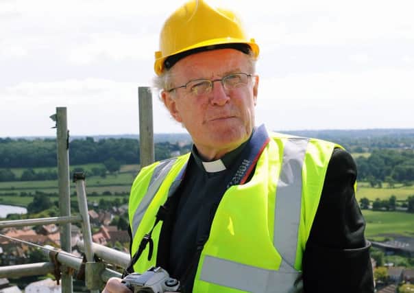 Bishop Kieran Conry, atop Arundel Cathedral, resigned after shaming the diocese  L33002P11