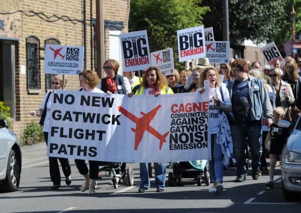 CAGNE, GACC and CPRE Sussex, organise a walk through Horsham town center to Drill Hall where the Gatwick Airport new runway consultation was taking place in May 2014 - picture submitted SUS-140930-152547001