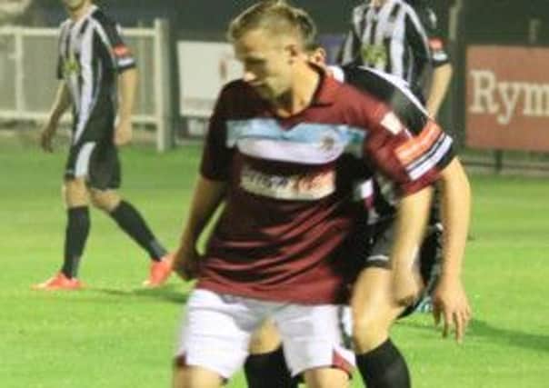 Sam Adams took over the captain's armband and scored Hastings United's first goal in the 3-2 defeat away to Three Bridges. Picture courtesy Joe Knight