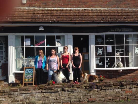 Young people collecting for dog charity Bexhill October 2014.

Shannon, Paije, Hannah and Carla with furry customers Lawrence and Martini. SUS-140710-101058001