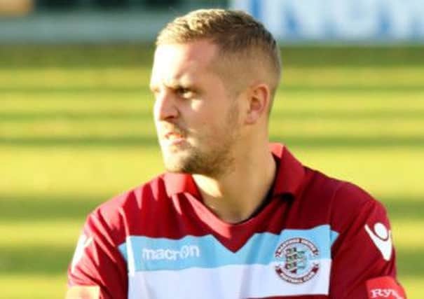 Kenny Pogue scored his first Hastings United hat-trick in the 4-1 win at home to Guernsey this afternoon. Picture courtesy Joe Knight