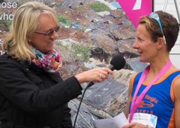 Kari Mack chats to the BBC's Sally Taylor after the race   Picture by Richard Cobden