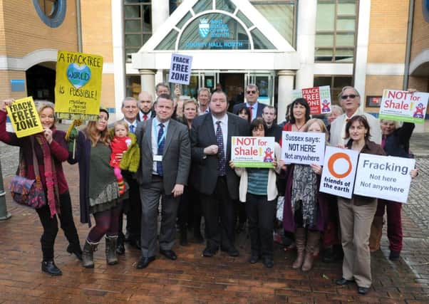S14440413x Demonstration outside County Hall North in Horsham ahead of the full council debate on making West Sussex a Frack Free Zone -photo by Steve Cobb