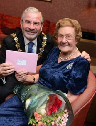 WH 111014 100th birthday for Vera Ames, with mayor Vic Walker. Photo by Derek Martin SUS-141210-211440001