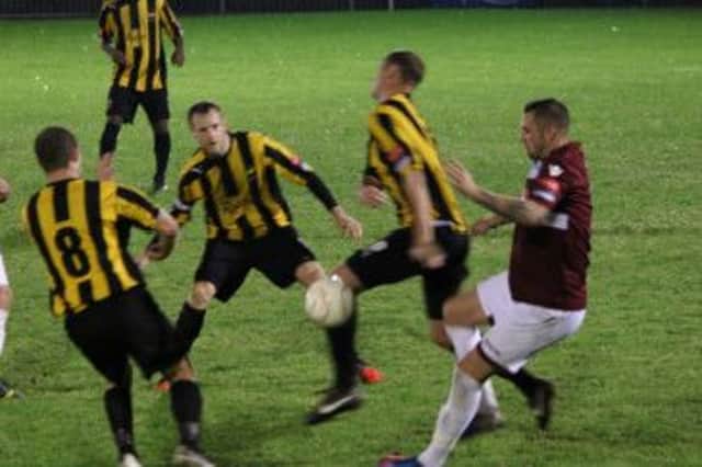 Action from Hastings United's come-from-behind 3-1 win away to East Grinstead Town on Tuesday night. Picture courtesy Joe Knight