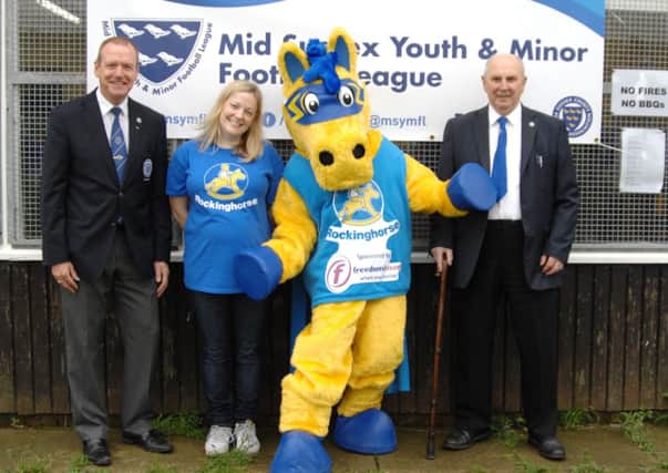 Mathew Major (Sussex FA Chairman) Charlotte Gough-Cooper (School & Community Fundraising Manager),  'Rocky', Les Kempster (MSYMFL Chairman)