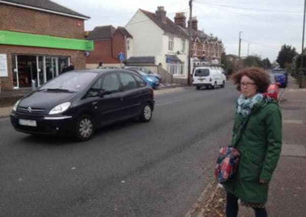 Sarah Sharp trying to cross the Bognor Road, in Chichester
