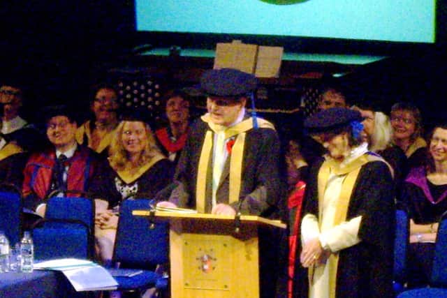 War Horse author Michael Morpurgo and his wife Clare receive their honorary fellowships from the University of Chichester