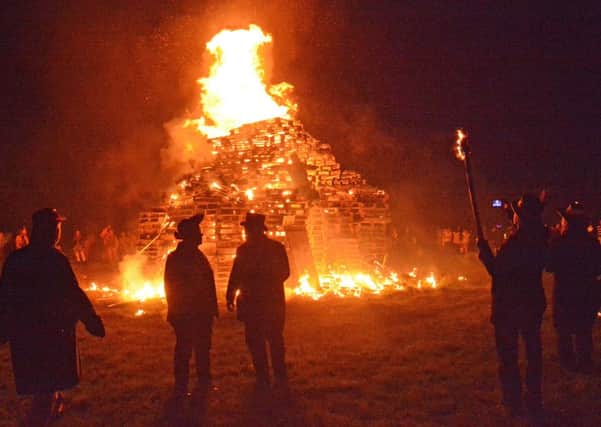 Ewhurst & Staplecross Bonfire Society.
Staplecross bonfire parade and fireworks October 25th 2014. SUS-141027-072003001