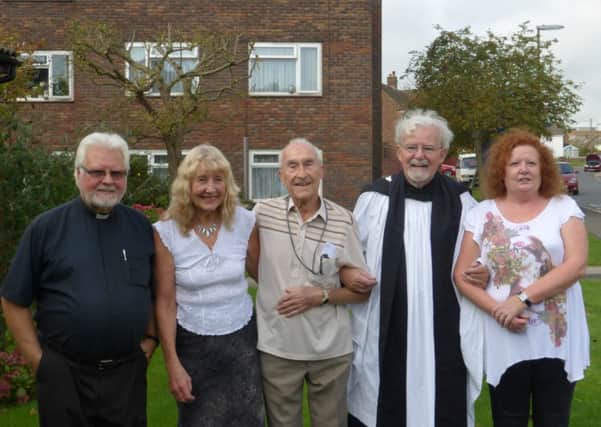 The Rev Gerald Kirsch, left, and Deacon Michael Blades with Southlanders team Ann Headon, Eric Weller and Ann Martin