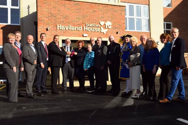 Guild Care receive keys to their new dementia care  home at Haviland House. Picture are Guild Care Staff , dignitaries and guests. Goring by Sea.  Picture : Liz Pearce. LP281014GC01 SUS-141028-172332008