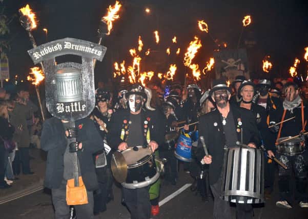 Battlel Bonfire 2014 torchlight procession, bonfire and fireworks at Battle, November 1st 2014 Organised by the Battel Bonfire Boyes. SUS-140311-070941001