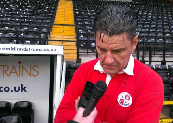 Crawley Town manager John Gregory speaking to the press at Notts County SUS-141020-101351002