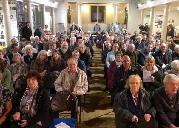 A packed St Paul's Centre for the 'A&E SOS: Is Worthing Hospital for sale?' meeting