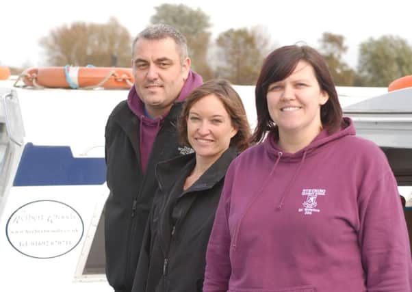 David Tubb, Amanda Walker, marketing director at Herbert Woods Boat Company & trip organiser Alison Peake SUS-141114-151414001